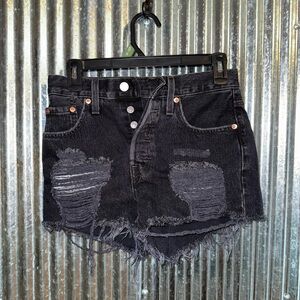 Distressed Black Denim Shorts